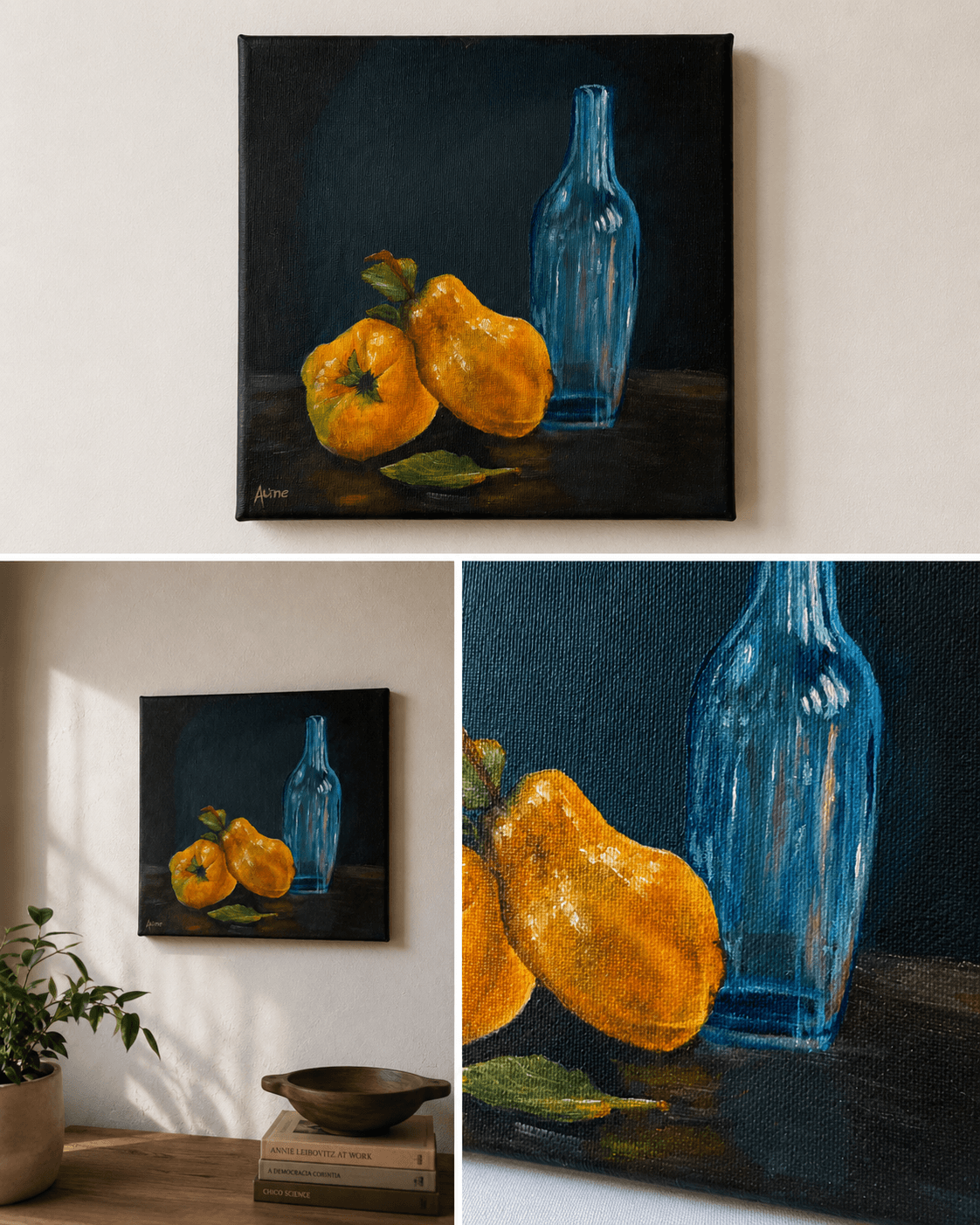 Quinces and Blue Bottle by Aline Gordiano